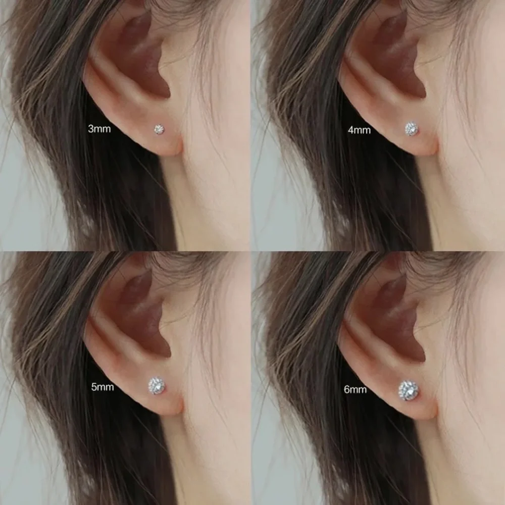 1 Pair Gold Silver CZ Round Diamond cut Studs Earrings